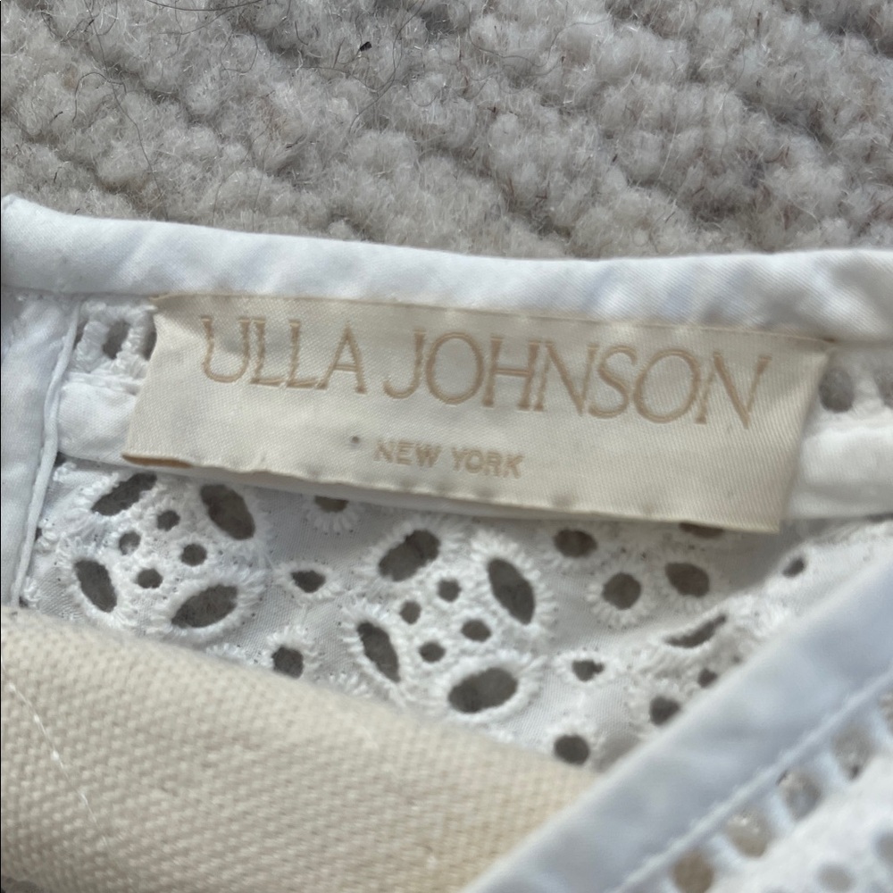 Ulla Johnson White Eyelet Puff-Sleeve Blouse - Picture 12 of 13